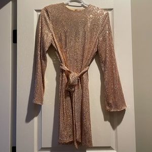 SHEIN gold sequin bodycon dress with tie, tags on, never worn